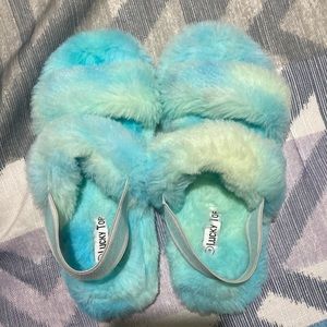 Girl house shoes new blue fur
